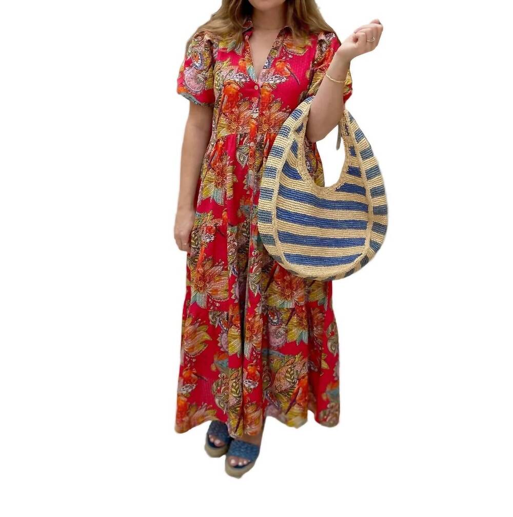NEW APNY tiered puff sleeve shirt dress in fuchsia